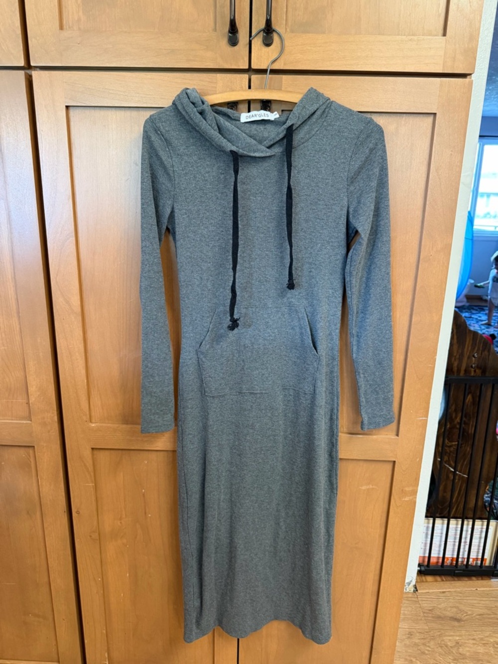 Davi & Dani Long Sleeve Hooded Midi Dress in Heather Gray